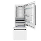 ZLINE Autograph Edition 30 in. 16.1 cu. ft. Built-In Bottom Freezer Refrigerator with Water Dispenser and Ice Maker in White Matte with Matte Black Accents (RBIVZ-WM-30-MB) front, open, empty.