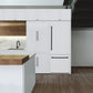 ZLINE Autograph Edition 30 in. 16.1 cu. ft. Built-In Bottom Freezer Refrigerator with Water Dispenser and Ice Maker in White Matte with Matte Black Accents (RBIVZ-WM-30-MB) in a luxury kitchen.