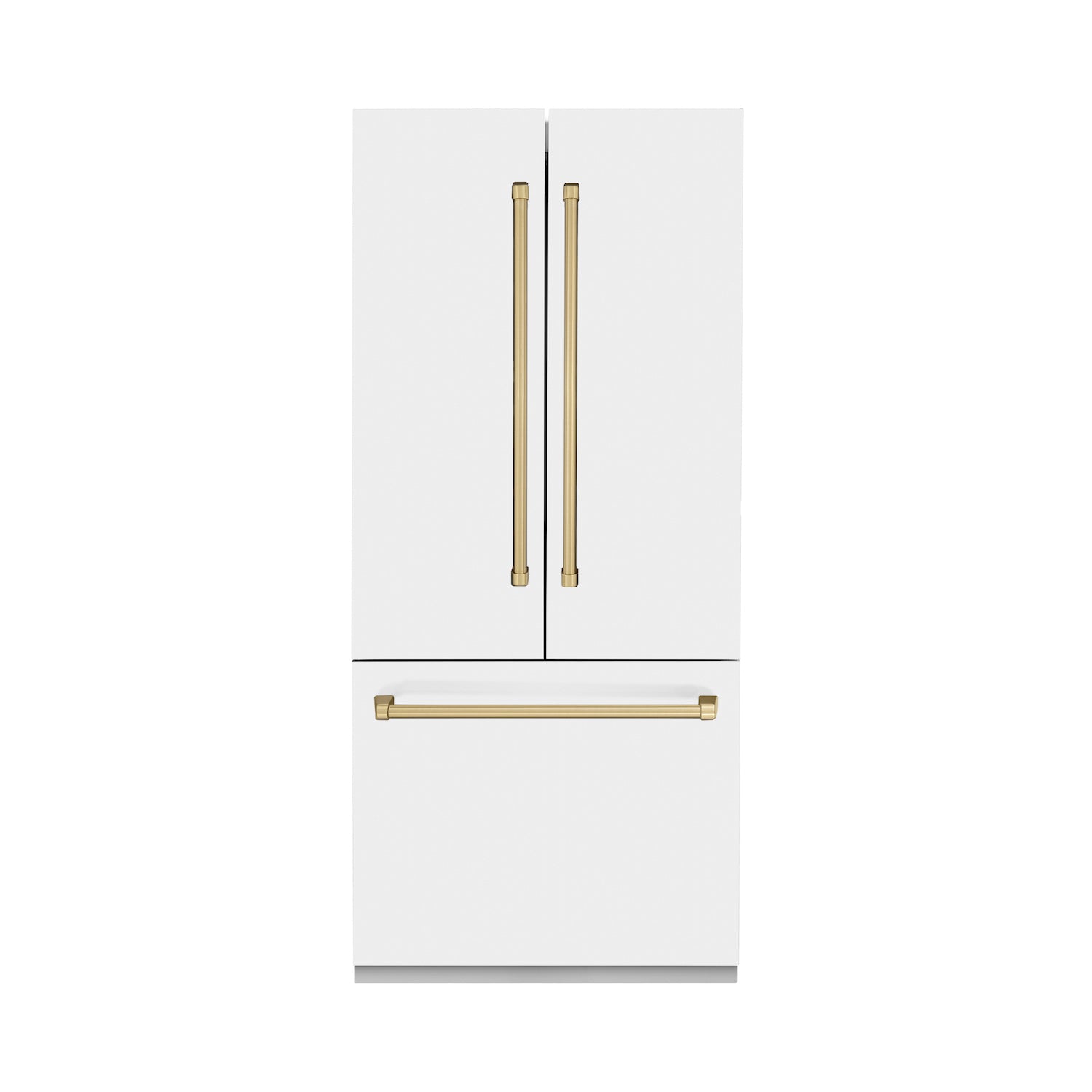 ZLINE Autograph Edition 36 in. 19.6 cu. ft. Built-in 2-Door Bottom Freezer Refrigerator with Internal Water and Ice Dispenser in White Matte with Champagne Bronze Accents (RBIVZ-WM-36-CB)