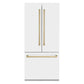 ZLINE Autograph Edition 36 in. 19.6 cu. ft. French Door Built-In Bottom Freezer Refrigerator with Water Dispenser and Ice Maker in White Matte with Champagne Bronze Accents (RBIVZ-WM-36-CB) front, closed.