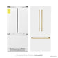 ZLINE Autograph Edition 36 in. 19.6 cu. ft. French Door Built-In Bottom Freezer Refrigerator with Water Dispenser and Ice Maker in White Matte with Polished Gold Accents (RBIVZ-WM-36-G) front, refrigeration unit next to panels and handles. Text: Handles and panels included.
