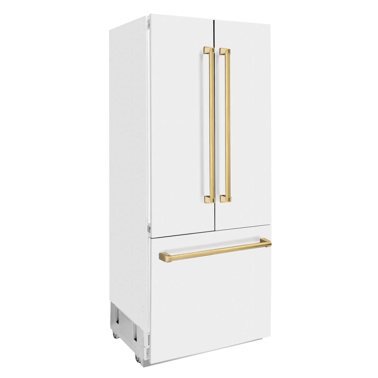 ZLINE 36" Autograph Edition Built-in French Door Refrigerator with White Matte panels and accent handles side.