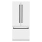 ZLINE Autograph Edition 36 in. 19.6 cu. ft. French Door Built-In Bottom Freezer Refrigerator with Water Dispenser and Ice Maker in White Matte with Matte Black Accents (RBIVZ-WM-36-MB) front, closed.