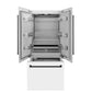 ZLINE Autograph Edition 36 in. 19.6 cu. ft. French Door Built-In Bottom Freezer Refrigerator with Water Dispenser and Ice Maker in White Matte with Matte Black Accents (RBIVZ-WM-36-MB) front, open, empty.