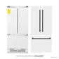 ZLINE Autograph Edition 36 in. 19.6 cu. ft. French Door Built-In Bottom Freezer Refrigerator with Water Dispenser and Ice Maker in White Matte with Matte Black Accents (RBIVZ-WM-36-MB) front, refrigeration unit next to panels and handles. Text: Handles and panels included.