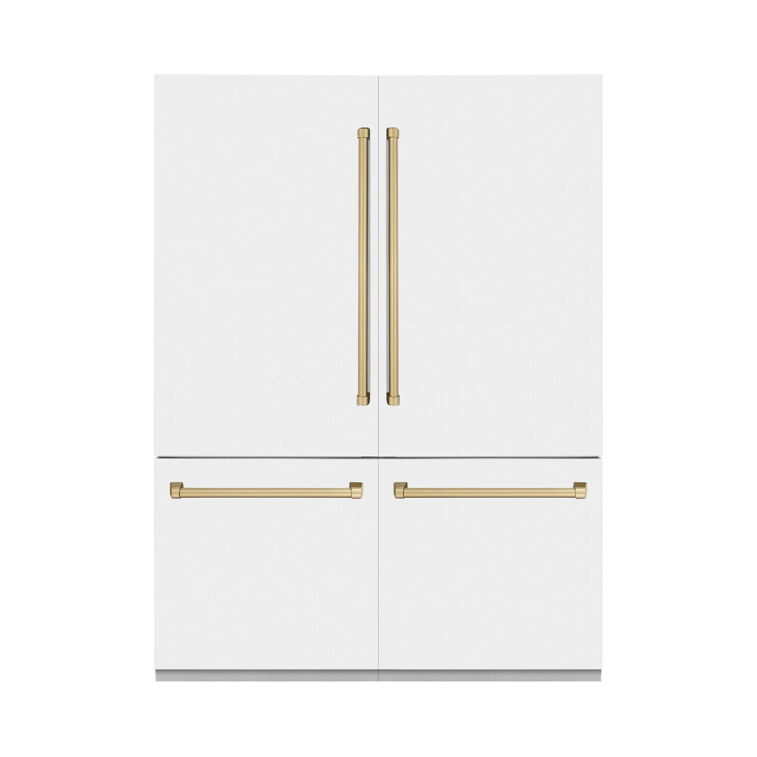 ZLINE Autograph Edition 60 in. 32.2 cu. ft. Built-in 4-Door French Door Refrigerator with Internal Water and Ice Dispenser in White Matte with Champagne Bronze Accents (RBIVZ-WM-60-CB) 