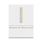 ZLINE Autograph Edition 60 in. 32.2 cu. ft. French Door Built-In Bottom Freezer Refrigerator with Water Dispenser and Ice Maker in White Matte with Champagne Bronze Accents (RBIVZ-WM-60-CB) front, closed.