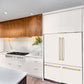 ZLINE Autograph Edition 60 in. 32.2 cu. ft. French Door Built-In Bottom Freezer Refrigerator with Water Dispenser and Ice Maker in White Matte with Champagne Bronze Accents (RBIVZ-WM-60-CB) in a luxury kitchen.