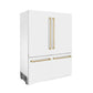 ZLINE Autograph Edition 60 in. 32.2 cu. ft. French Door Built-In Bottom Freezer Refrigerator with Water Dispenser and Ice Maker in White Matte with Champagne Bronze Accents (RBIVZ-WM-60-CB) side, closed.