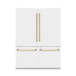 ZLINE Autograph Edition 60 in. 32.2 cu. ft. French Door Built-In Bottom Freezer Refrigerator with Water Dispenser and Ice Maker in White Matte with Polished Gold Accents (RBIVZ-WM-60-G) front, closed.