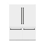 ZLINE Autograph Edition 60 in. 32.2 cu. ft. French Door Built-In Bottom Freezer Refrigerator with Water Dispenser and Ice Maker in White Matte with Matte Black Accents (RBIVZ-WM-60-MB) front, closed.