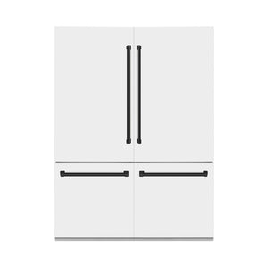 ZLINE Autograph Edition 60 in. 32.2 cu. ft. French Door Built-In Bottom Freezer Refrigerator with Water Dispenser and Ice Maker in White Matte with Matte Black Accents (RBIVZ-WM-60-MB) main image.