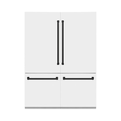 ZLINE Autograph Edition 60 in. 32.2 cu. ft. French Door Built-In Bottom Freezer Refrigerator with Water Dispenser and Ice Maker in White Matte with Matte Black Accents (RBIVZ-WM-60-MB) front, closed.