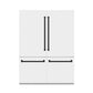ZLINE Autograph Edition 60 in. 32.2 cu. ft. French Door Built-In Bottom Freezer Refrigerator with Water Dispenser and Ice Maker in White Matte with Matte Black Accents (RBIVZ-WM-60-MB) front, closed.
