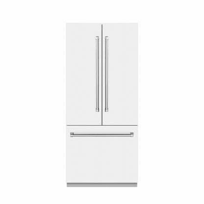 ZLINE 36 in. 19.6 cu. ft. French Door Built-In Bottom Freezer Refrigerator with Water Dispenser and Ice Maker in White Matte with Stainless Steel Interior (SRBIV-WM-36)