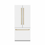 ZLINE Autograph Edition 36 in. 19.6 cu. ft. French Door Built-In Bottom Freezer Refrigerator with Water Dispenser and Ice Maker in White Matte with Stainless Steel Interior and Champagne Bronze Accents (SRBIVZ-WM-36-CB)