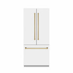 ZLINE Autograph Edition 36 in. 19.6 cu. ft. French Door Built-In Bottom Freezer Refrigerator with Water Dispenser and Ice Maker in White Matte with Stainless Steel Interior and Polished Gold Accents (SRBIVZ-WM-36-G)