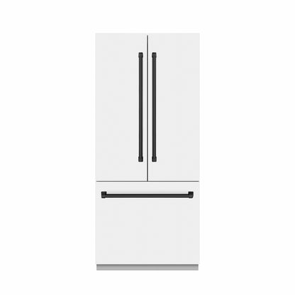 ZLINE Autograph Edition 36 in. 19.6 cu. ft. French Door Built-In Bottom Freezer Refrigerator with Water Dispenser and Ice Maker in White Matte with Stainless Steel Interior and Matte Black Accents (SRBIVZ-WM-36-MB)