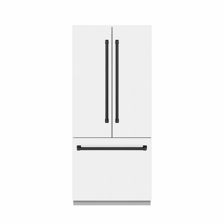 ZLINE Autograph Edition 36 in. 19.6 cu. ft. French Door Built-In Bottom Freezer Refrigerator with Water Dispenser and Ice Maker in White Matte with Stainless Steel Interior and Matte Black Accents (SRBIVZ-WM-36-MB)