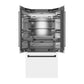 ZLINE Autograph Edition 36 in. 19.6 cu. ft. French Door Built-In Bottom Freezer Refrigerator with Water Dispenser and Ice Maker in White Matte with Stainless Steel Interior and Matte Black Accents (SRBIVZ-WM-36-MB) front, refrigeration compartment and bottom freezer drawer open.