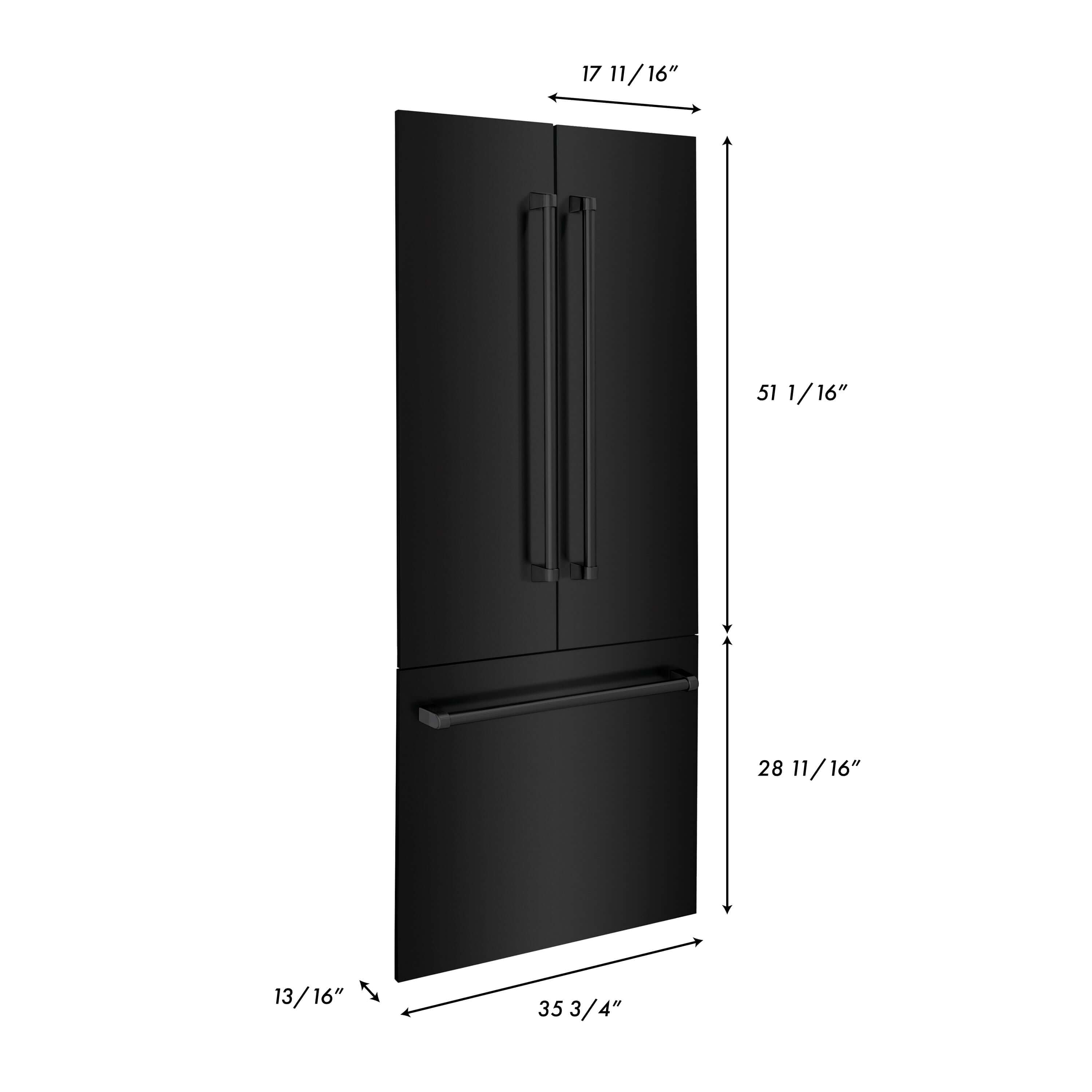 Panels & Handles Only- ZLINE 36 in. Refrigerator Panels in Black Stainless Steel for a 36 in. Built-in Refrigerator (RPBIV-BS-36) dimensional diagram with measurements.