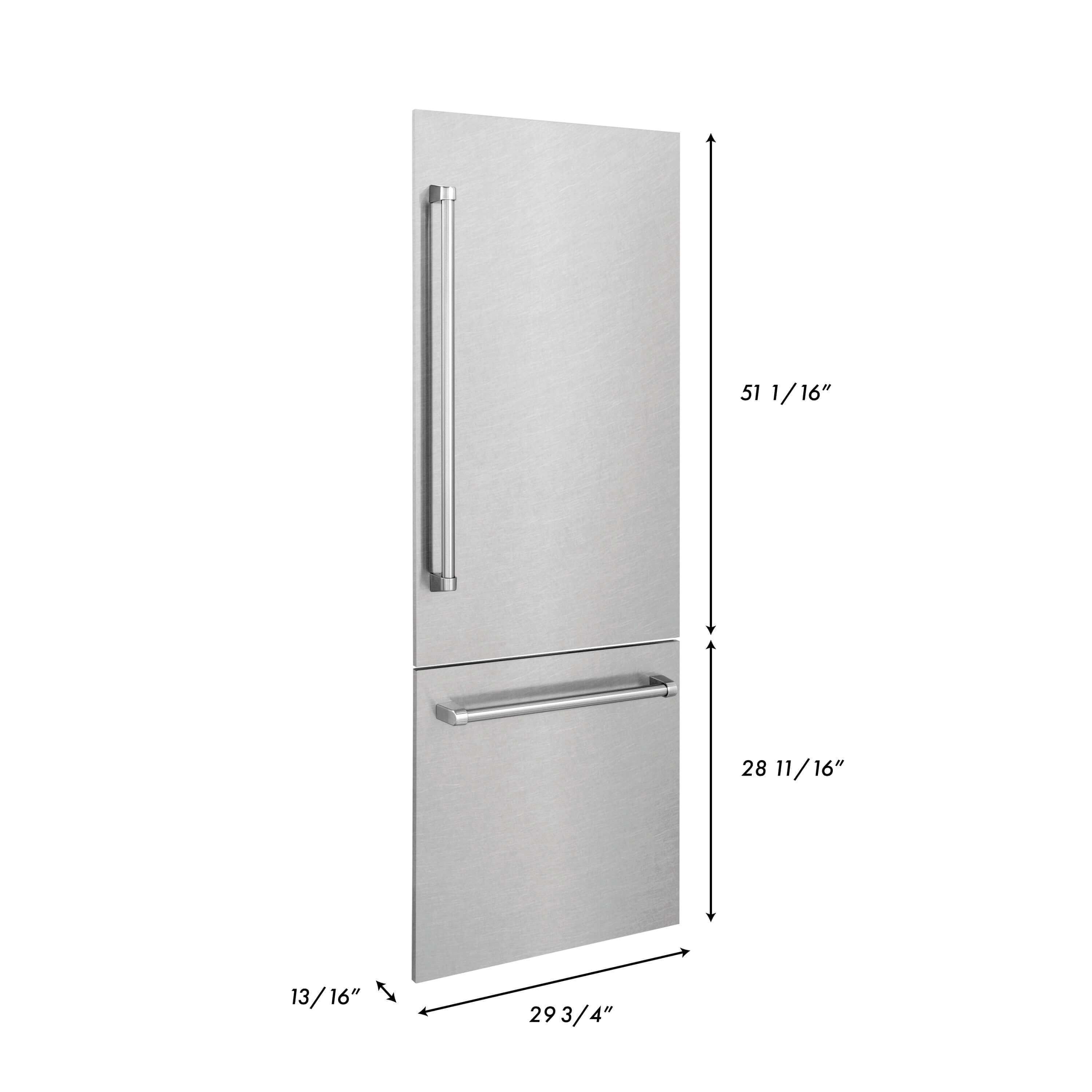 Panels & Handles Only- ZLINE 30 in. Refrigerator Panels in Fingerprint Resistant Stainless Steel for a 30 in. Built-in Refrigerator (RPBIV-SN-30) dimensional diagram with measurements.