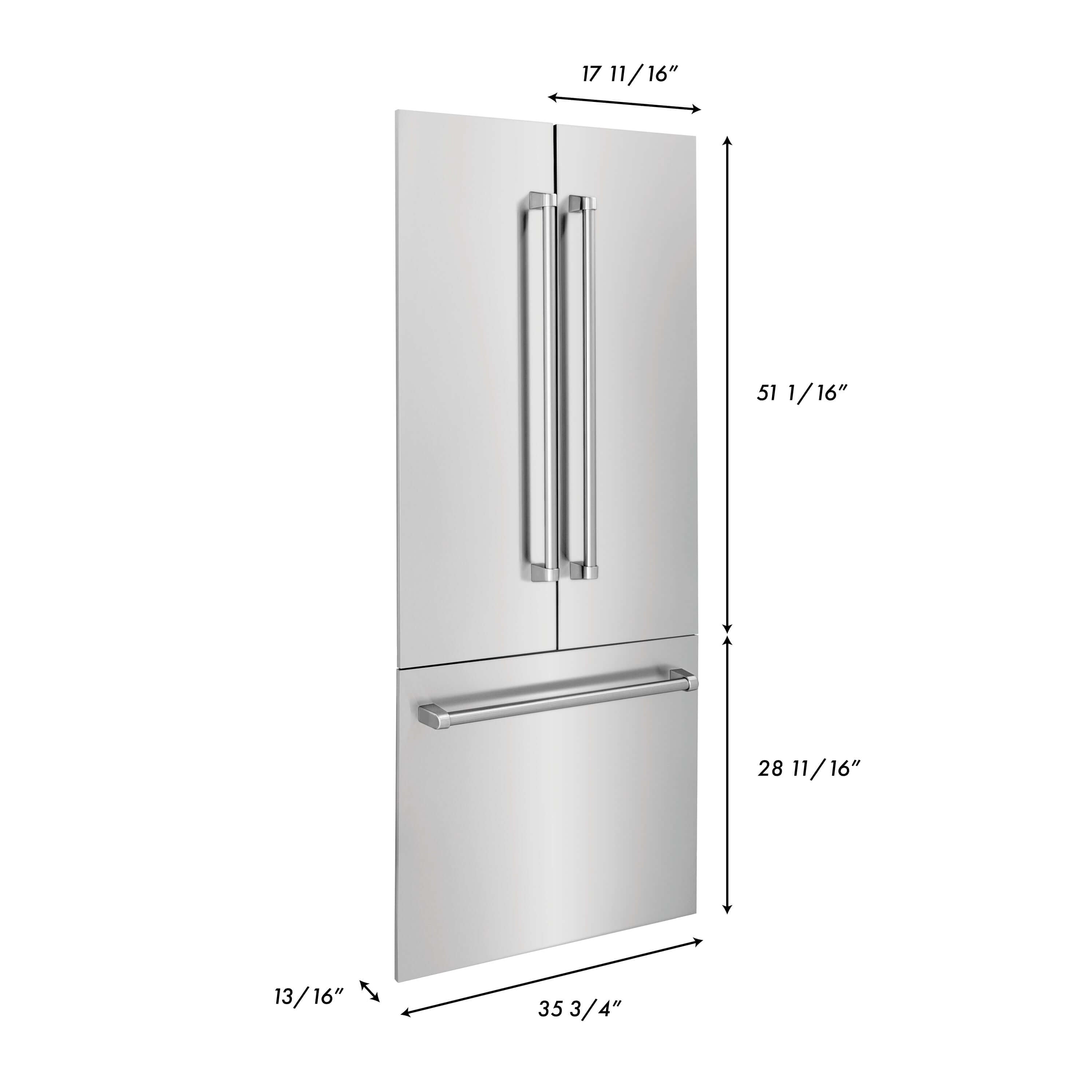 Panels & Handles Only- ZLINE 36 in. Refrigerator Panels in Stainless Steel for a 36 in. Built-in Refrigerator (RPBIV-304-36) dimensional diagram with measurements.