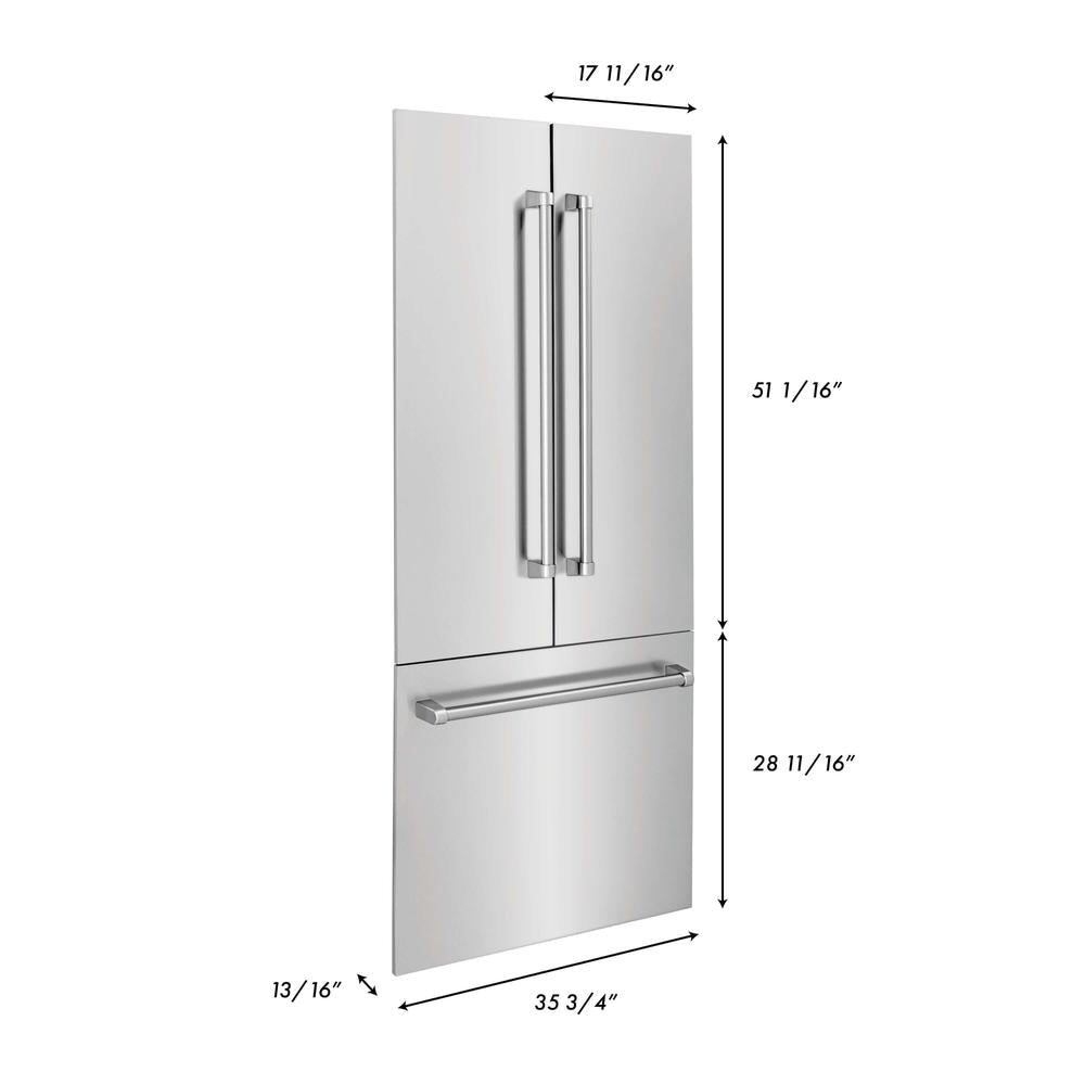 Panels & Handles Only- ZLINE 36 in. Refrigerator Panels in Stainless Steel for a 36 in. Built-in Refrigerator (RPBIV-304-36) dimensional diagram with measurements.