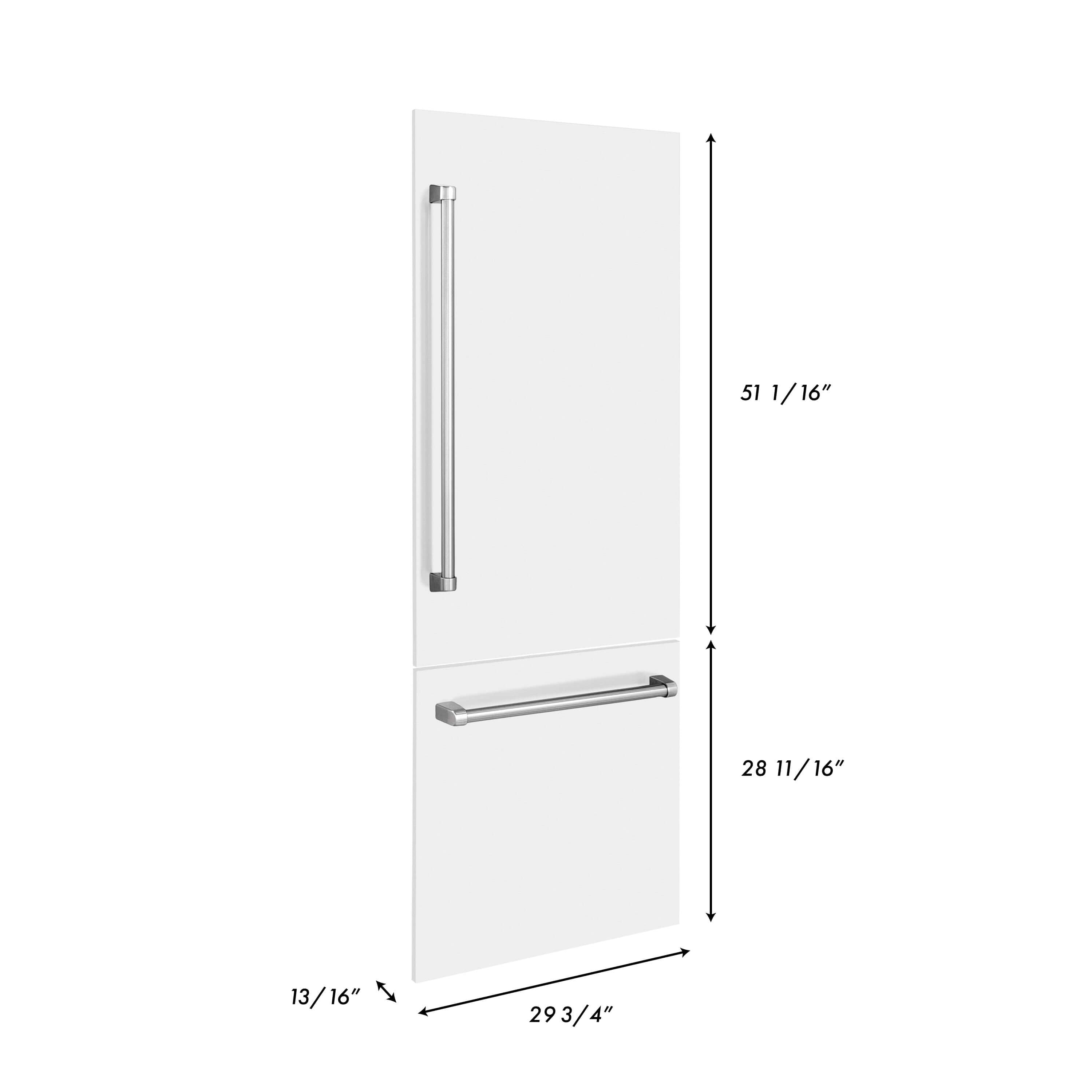 Panels & Handles Only- ZLINE 30 in. Refrigerator Panels in White Matte for a 30 in. Built-in Refrigerator (RPBIV-WM-30) dimensional diagram with measurements.