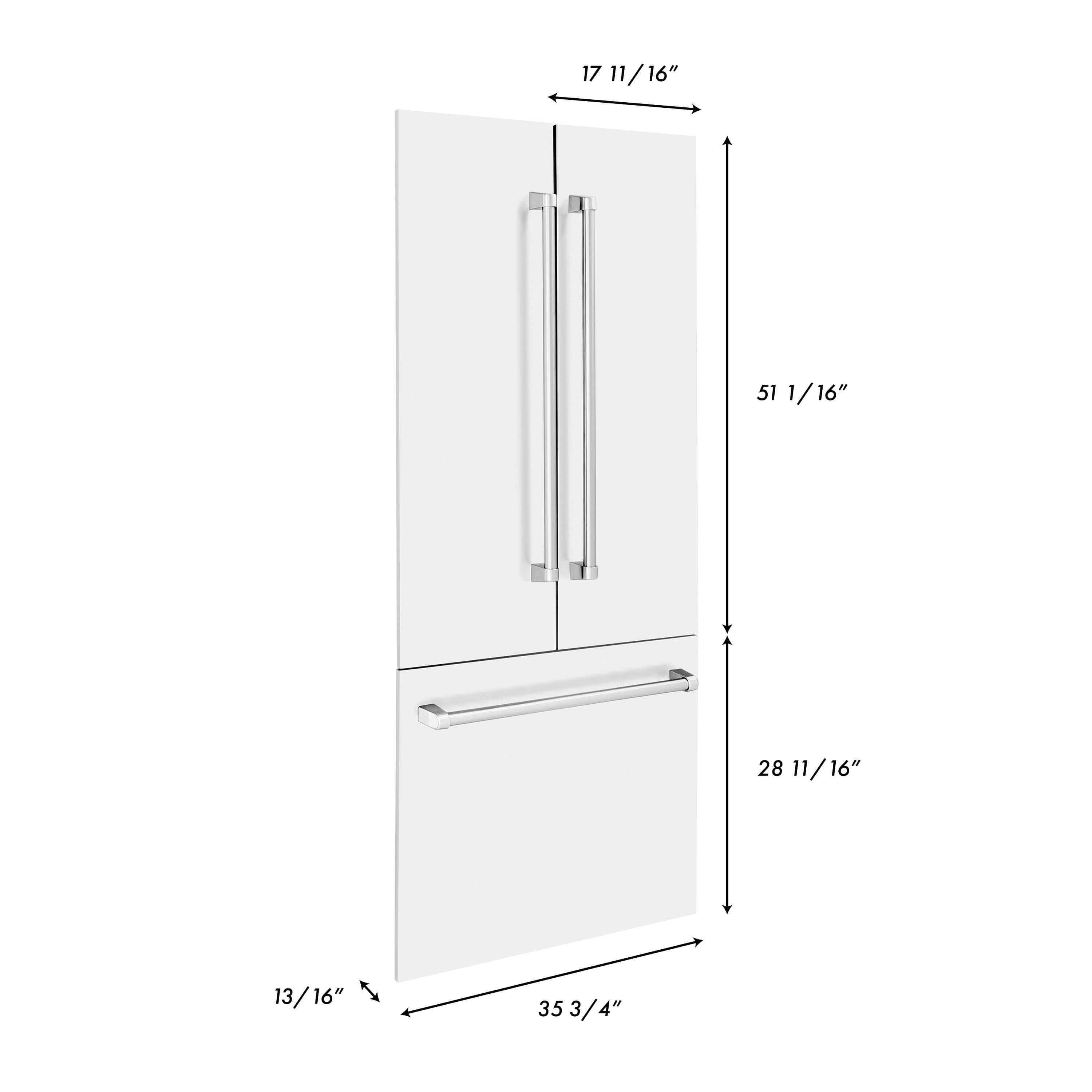 Panels & Handles Only- ZLINE 36 in. Refrigerator Panels in White Matte for a 36 in. Built-in Refrigerator (RPBIV-WM-36) dimensional diagram with measurements.