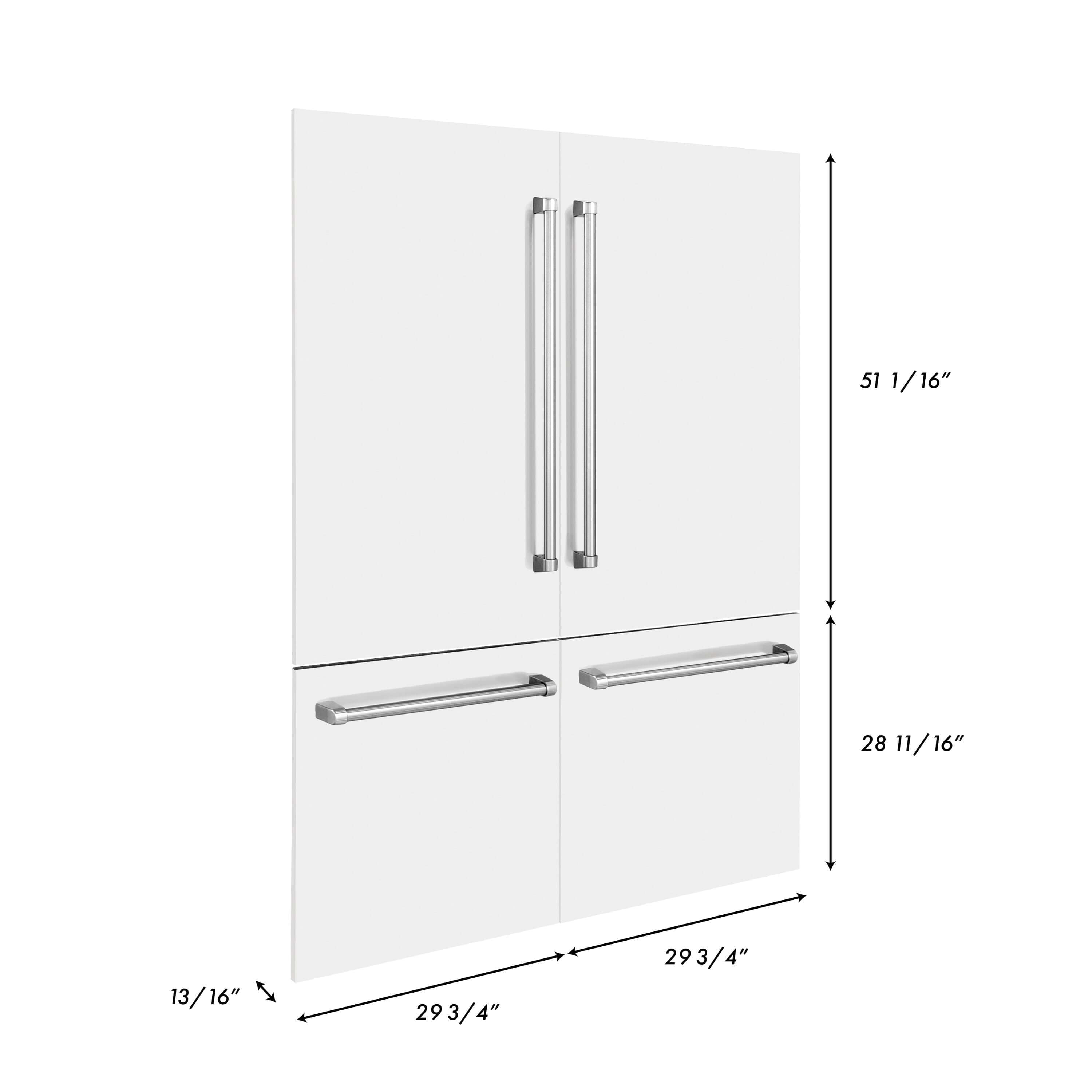 Panels & Handles Only- ZLINE 60 in. Refrigerator Panels in White Matte for a 60 in. Built-in Refrigerator (RPBIV-WM-60) dimensional diagram with measurements.