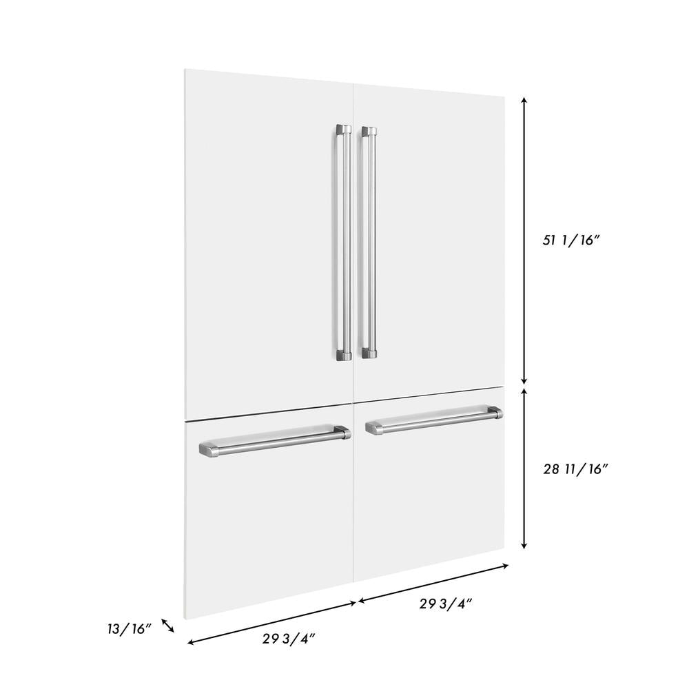 Panels & Handles Only- ZLINE 60 in. Refrigerator Panels in White Matte for a 60 in. Built-in Refrigerator (RPBIV-WM-60) dimensional diagram with measurements.