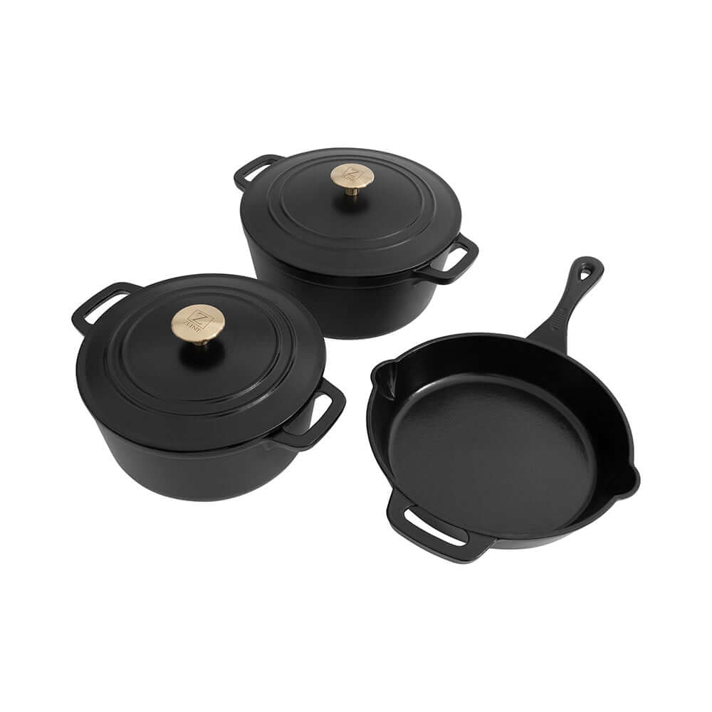 ZLINE 5-Piece Enameled Cast Iron Cookware Set in Black Matte (CWSETS-BLM-5) main image.