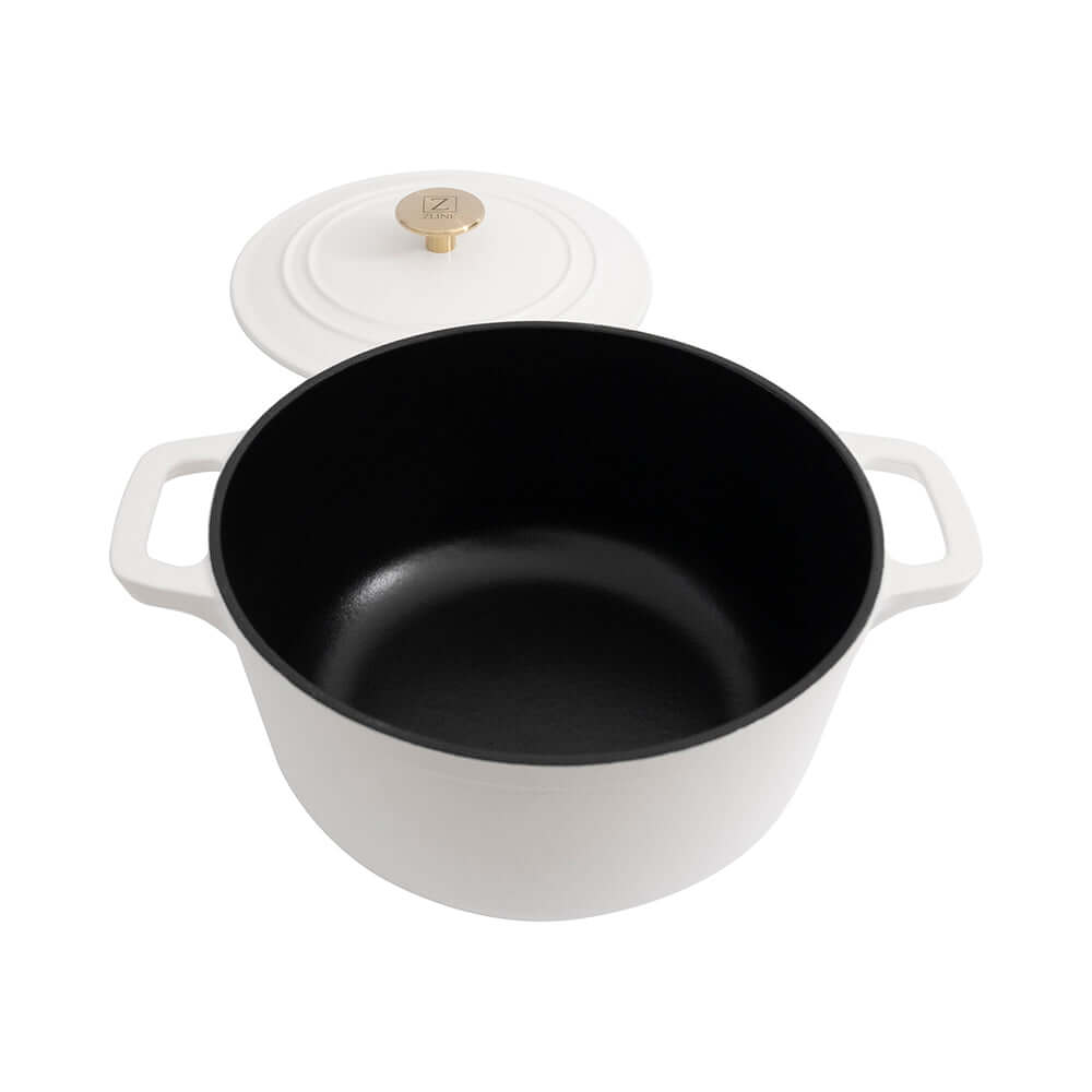 ZLINE 5-Piece Enameled Cast Iron Cookware Set in White Matte (CWSETS-WM-5) 10-inch Dutch oven with lid off
