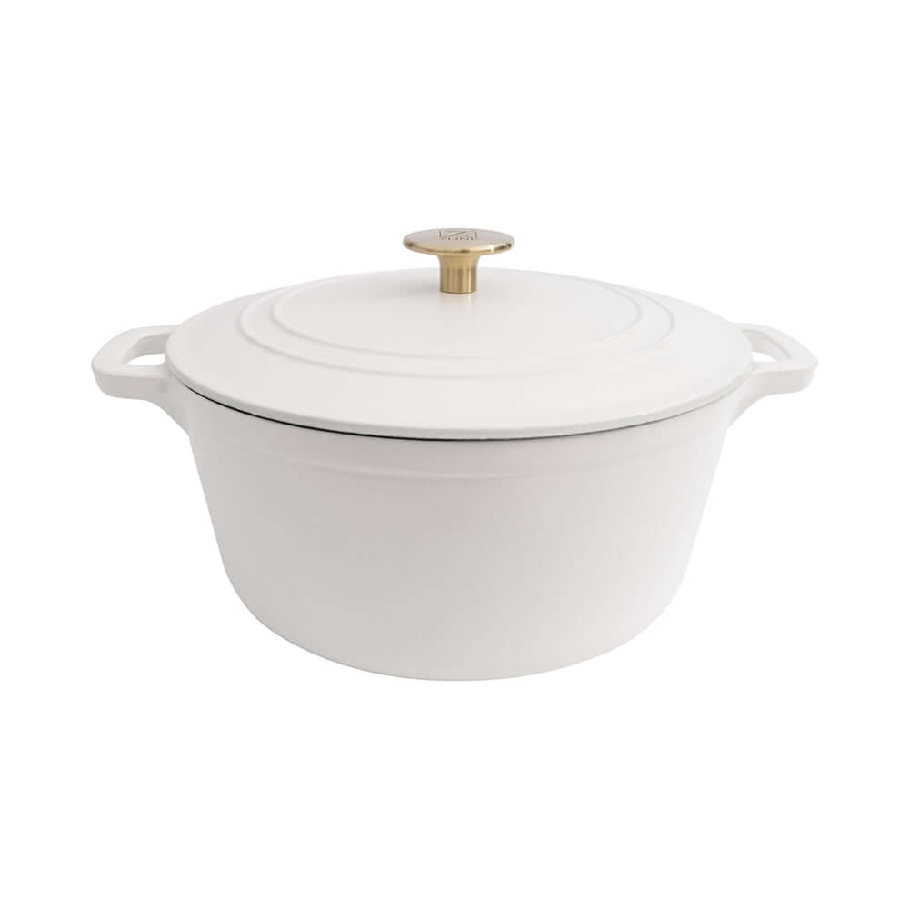ZLINE 5-Piece Enameled Cast Iron Cookware Set in White Matte (CWSETS-WM-5) 10-inch Dutch oven with lid on