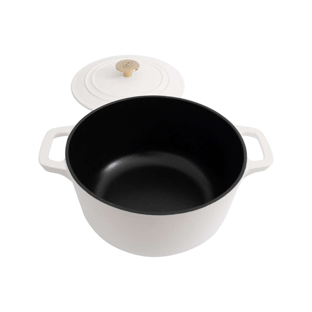ZLINE 5-Piece Enameled Cast Iron Cookware Set in White Matte (CWSETS-WM-5) 9-inch Dutch oven with lid off