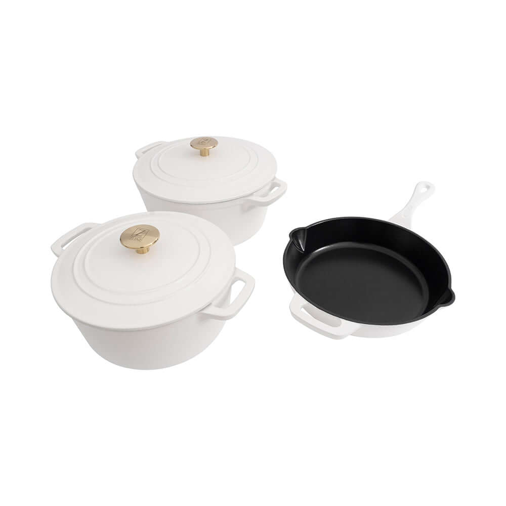 ZLINE 5-Piece Enameled Cast Iron Cookware Set in White Matte (CWSETS-WM-5) main image.