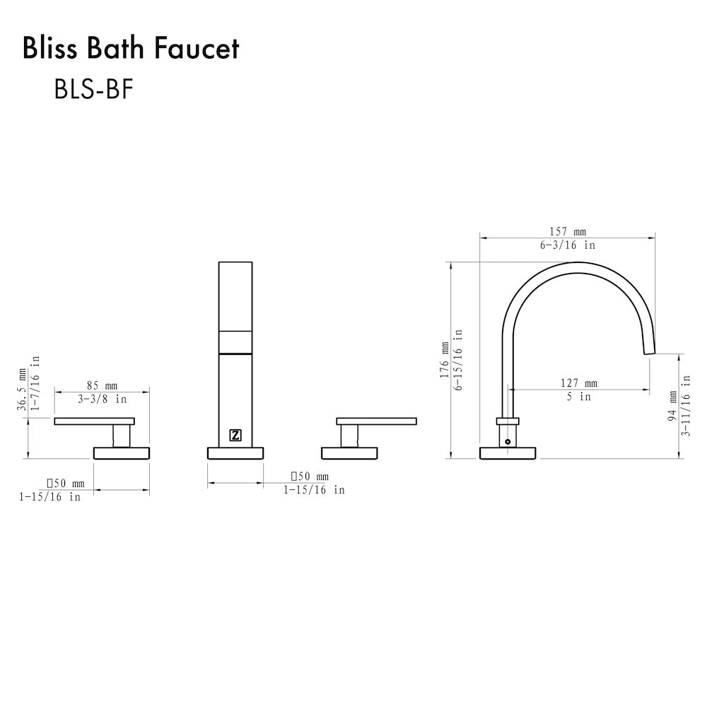 ZLINE Bliss Bath Faucet (BLS-BF) dimensional diagram.