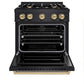 ZLINE Autograph Edition 30 in. 4.2 cu. ft. Classic Gas Range with 4 Burner Cooktop and Convection Gas Oven in Black Stainless Steel and Champagne Bronze Accents, Open Box-Good Condition