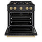 ZLINE Autograph Edition 30 in. 4.2 cu. ft. Classic Gas Range with 4 Burner Cooktop and Convection Gas Oven in Black Stainless Steel and Champagne Bronze Accents, Open Box-Great Condition