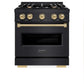 ZLINE Autograph Edition 30 in. 4.2 cu. ft. Classic Gas Range with 4 Burner Cooktop and Convection Gas Oven in Black Stainless Steel and Champagne Bronze Accents, Open Box-Good Condition