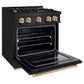 ZLINE Autograph Edition 30 in. 4.2 cu. ft. Classic Gas Range with 4 Burner Cooktop and Convection Gas Oven in Black Stainless Steel and Champagne Bronze Accents, Open Box-Great Condition