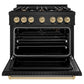 ZLINE Autograph Edition 36 in. 5.2 cu. ft. Classic Gas Range with 6 Burner Cooktop and Convection Gas Oven in Black Stainless Steel and Champagne Bronze Accents, Open Box-Good Condition