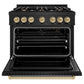 ZLINE Autograph Edition 36 in. 5.2 cu. ft. Classic Gas Range with 6 Burner Cooktop and Convection Gas Oven in Black Stainless Steel and Champagne Bronze Accents, Open Box-Great Condition