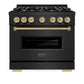 ZLINE Autograph Edition 36 in. 5.2 cu. ft. Classic Gas Range with 6 Burner Cooktop and Convection Gas Oven in Black Stainless Steel and Champagne Bronze Accents, Open Box-Good Condition