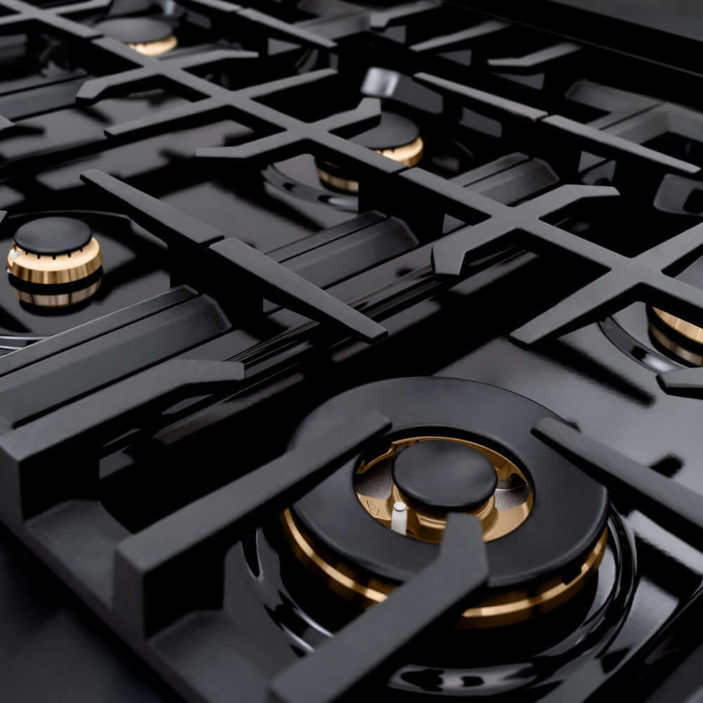 ZLINE Autograph Edition 48 in. 6.7 cu. ft. Classic Double Oven Gas Range with 8 Burner Cooktop in Black Stainless Steel and Champagne Bronze Accents, Open Box-Good Condition