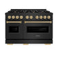 ZLINE Autograph Edition 48 in. 6.7 cu. ft. Classic Double Oven Gas Range with 8 Burner Cooktop in Black Stainless Steel and Champagne Bronze Accents, Open Box-Good Condition
