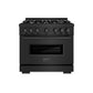 ZLINE 36 in. 5.2 cu. ft. Classic Dual Fuel Range with 6 Burner Gas Cooktop and Electric Convection Oven in Black Stainless Steel, Open Box-Great Condition