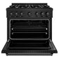 ZLINE 36 in. 5.2 cu. ft. Classic Dual Fuel Range with 6 Burner Gas Cooktop and Electric Convection Oven in Black Stainless Steel, Open Box-Great Condition