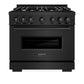 ZLINE 36 in. 5.2 cu. ft. Classic Dual Fuel Range with 6 Burner Gas Cooktop and Electric Convection Oven in Black Stainless Steel, Open Box-Great Condition
